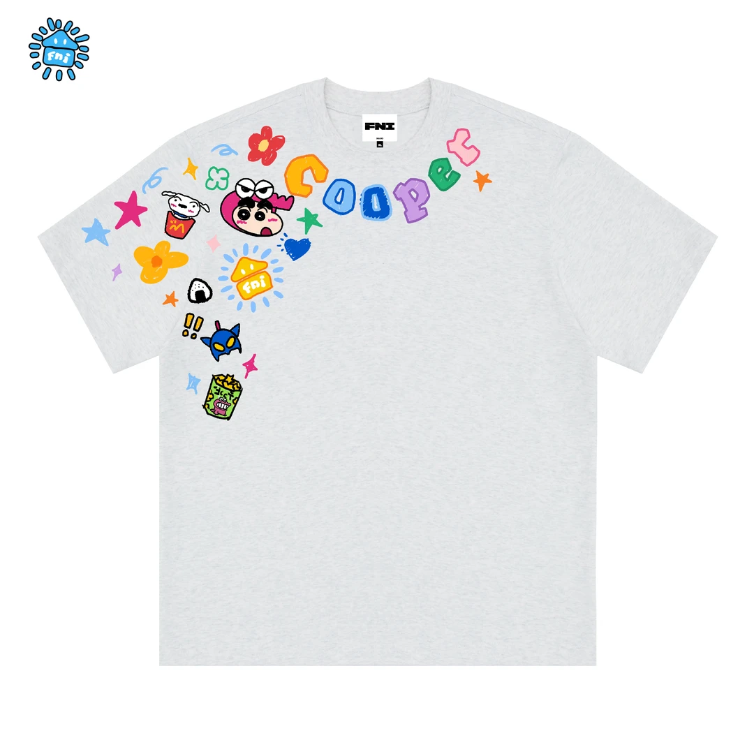 FNI Cooper系列（手绘涂鸦小新）卡通趣味纯棉短袖男女t恤新款烫画
