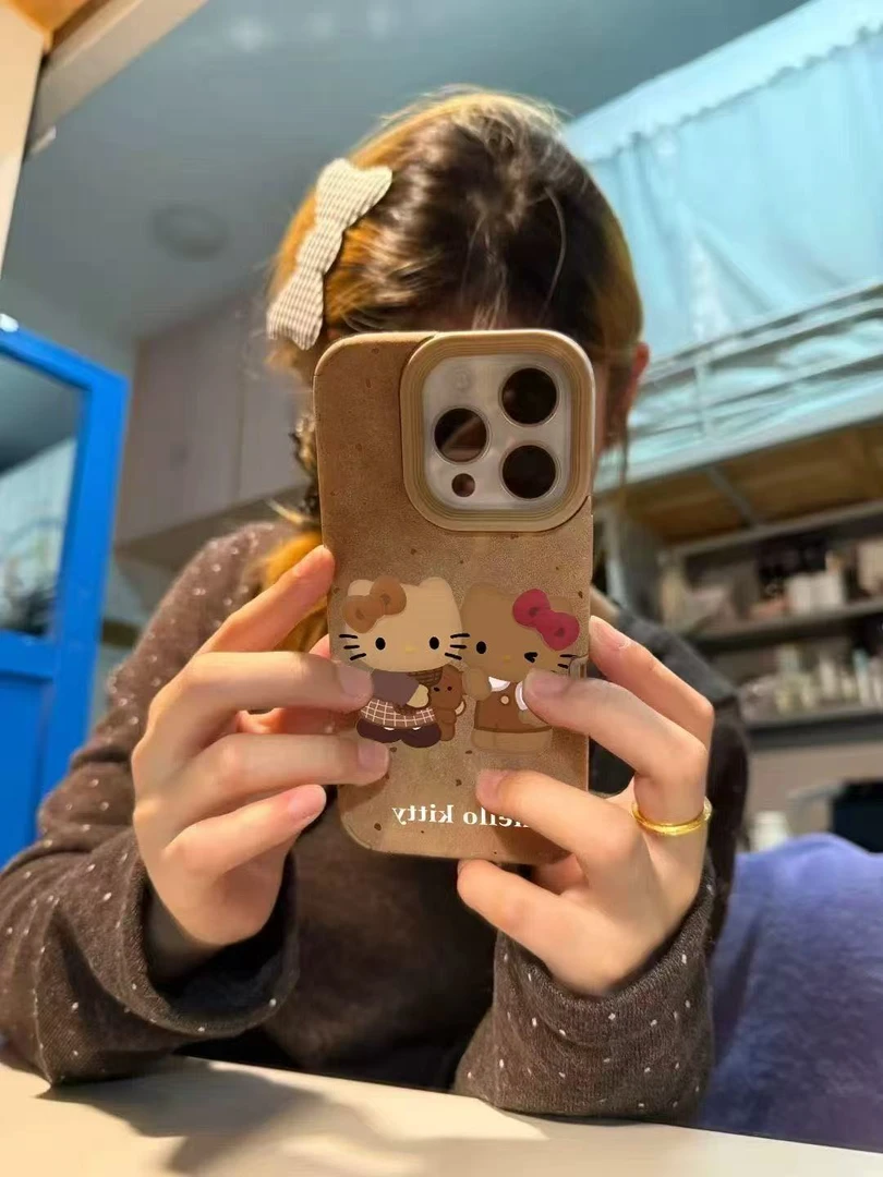 可爱泼墨kt猫适用苹果17promax手机壳16创意15翻毛皮14卡通13大孔