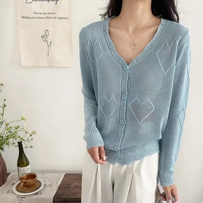 【钩花爱心】花边V领夏季薄款V领针织衫开衫防晒外套女小个子高级感