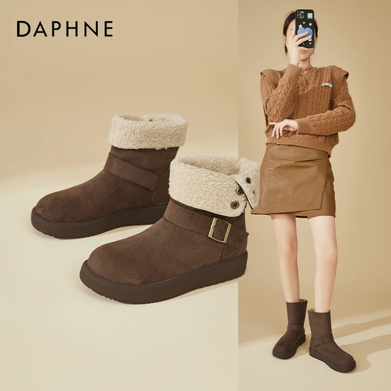 秋冬加绒保暖雪地靴女皮带扣厚底棉靴子舒适短靴