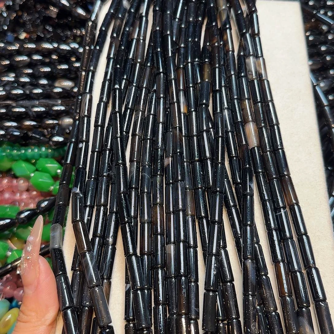 玛瑙/玉髓未镶嵌珠宝半成品黑玛瑙管6✖️16mm一条