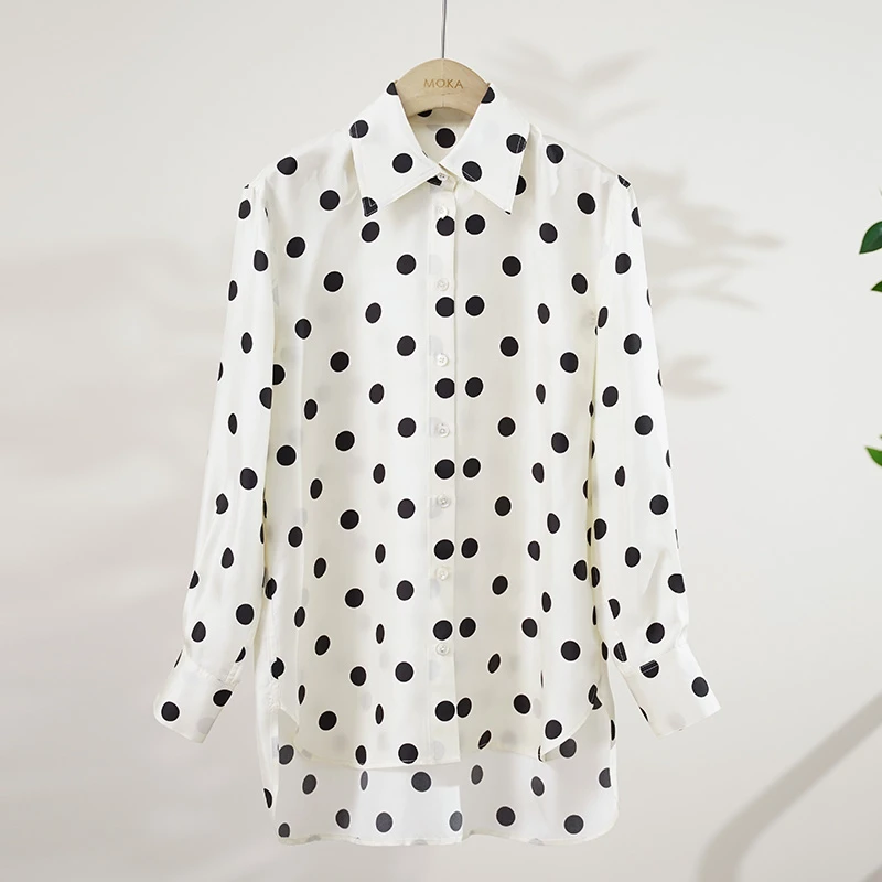 法国订单100%桑蚕丝白底波点女士衬衫（250031）2374