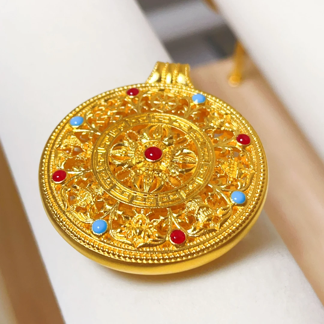 吊坠足银珐琅 【加大号】红蓝宝八宝罗盘