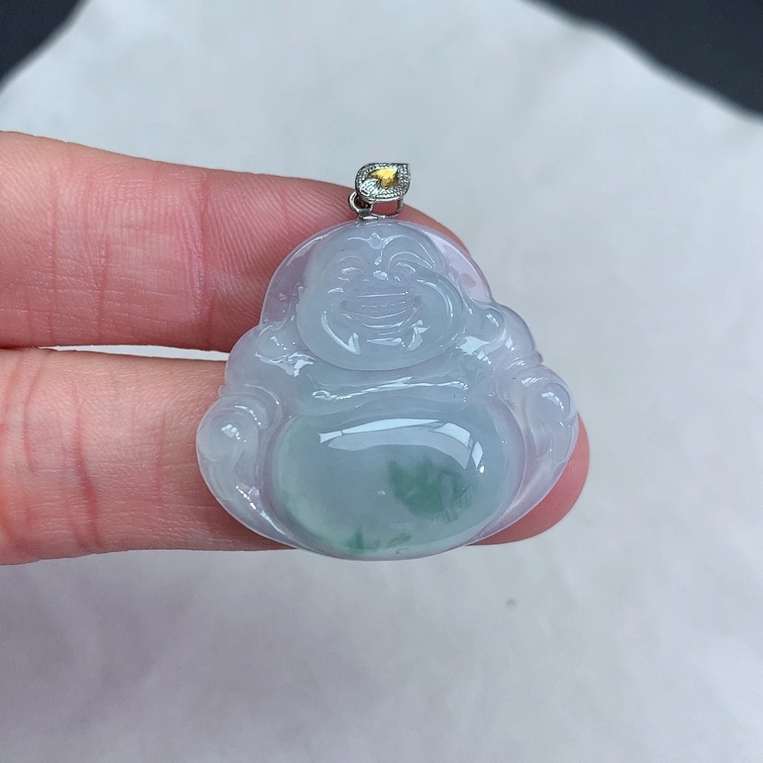 翡翠颈饰18K金镶嵌飘花佛公