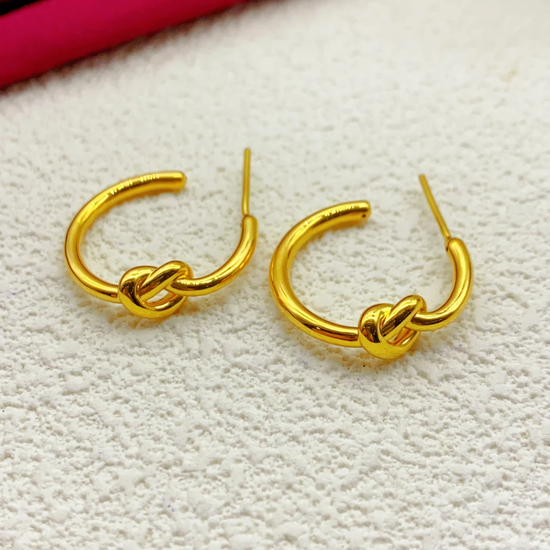 【木韵阁】足金999 5D黄金打结耳针时尚百搭精致耳钩 2.44