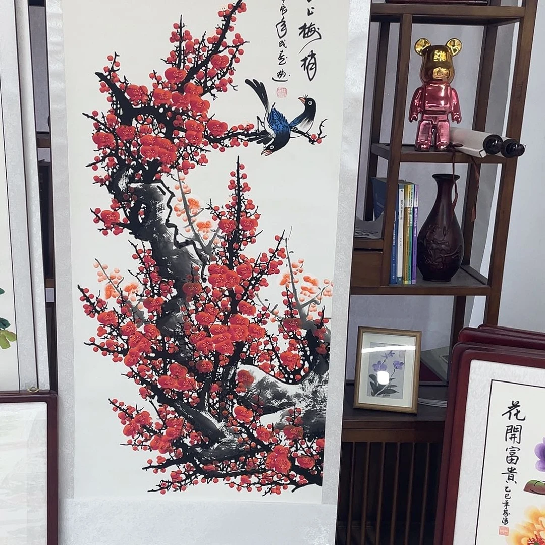 国画国画作品书法作品原稿福利梅花卷轴