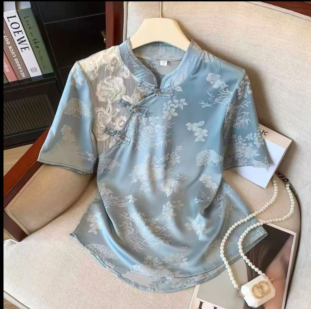 【云水间】夏季复古新中式刺绣国风休闲百搭短袖上衣T恤女时尚