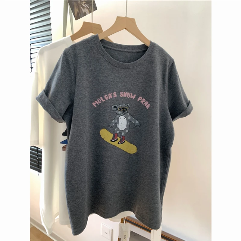 240斤大码卡通减龄磨毛短袖女早春秋宽松胖妹妹显瘦百搭T恤衫上衣