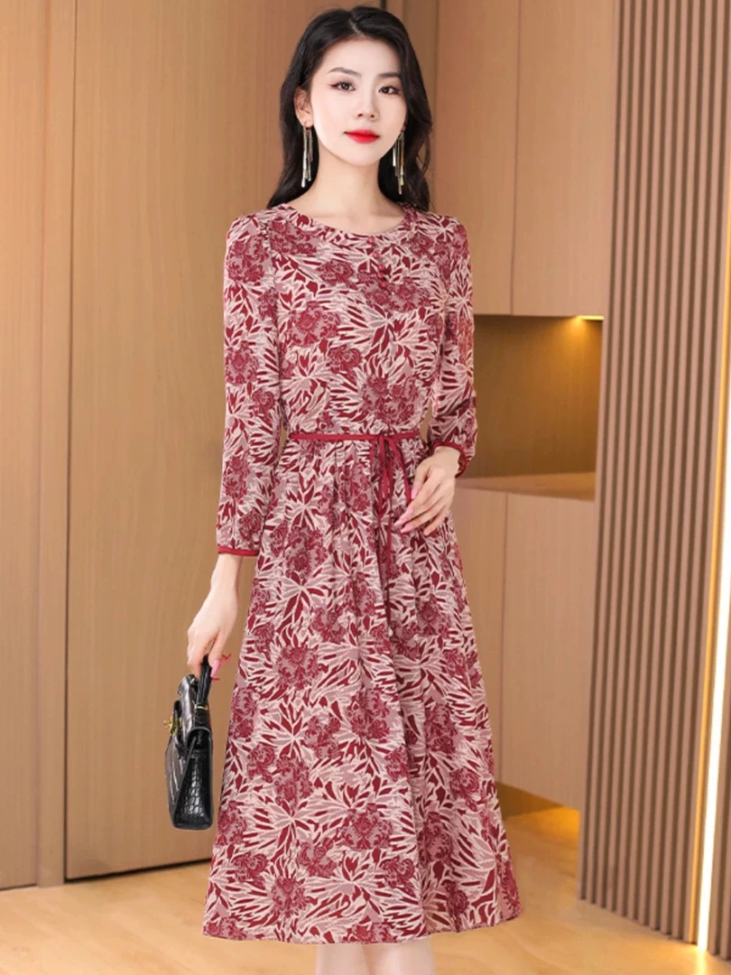 杭州连衣裙女纯夏2025新款高档中年妈妈碎花宽松裙子