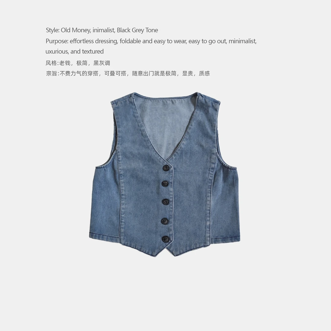 DDAAN OOTD 女款外穿马甲宽松型女短款马甲复古牛仔马夹 DD000285