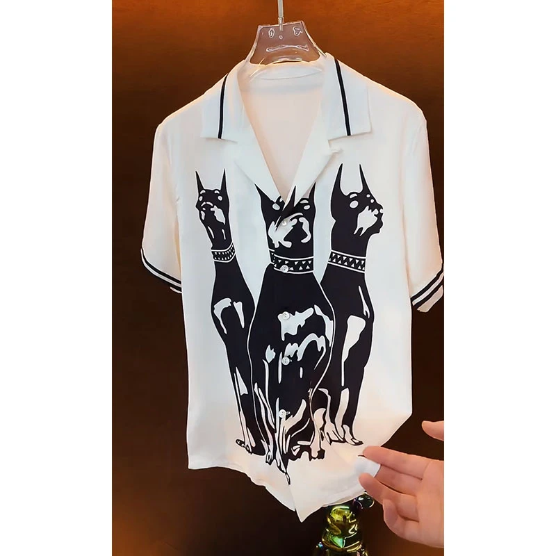 ins欧货轻奢大牌男装衬衣2025夏季新款设计感印花休闲宽松衬衫潮