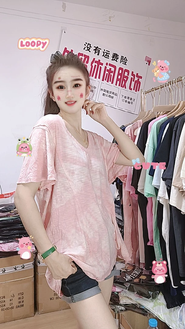 外贸休闲大版女装V领时尚T恤036