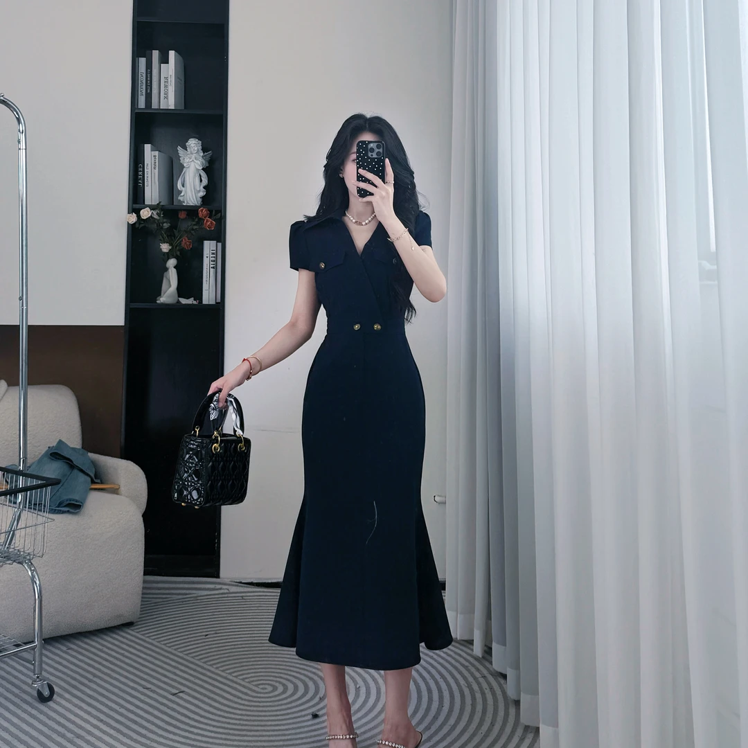 拉夏贝尔25夏清冷贵系衣服显瘦百搭短袖赫本新款连衣裙 10437 LSC