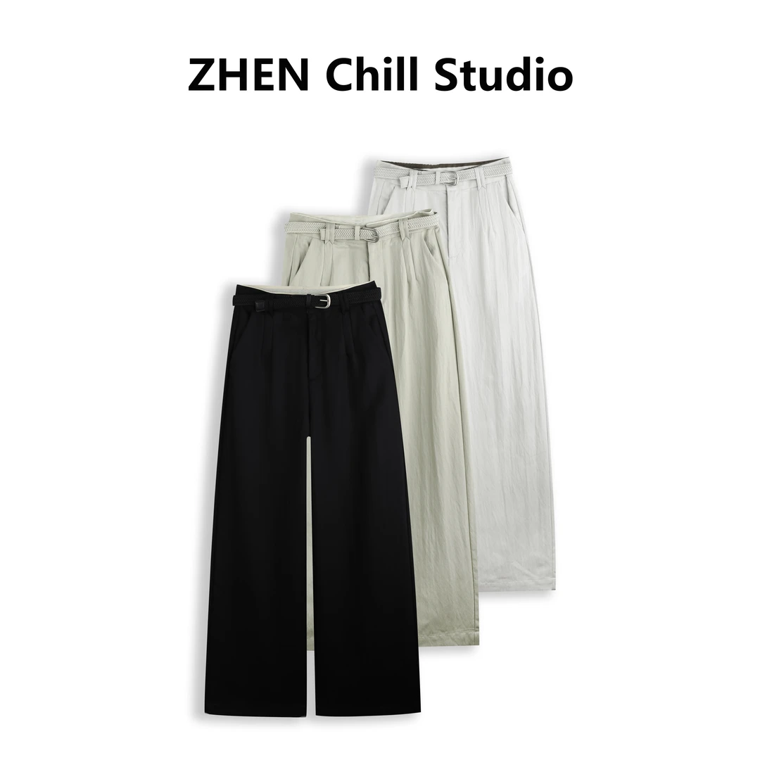 【ZHEN】九分天丝亚麻阔腿裤女2025新款夏季薄款冰丝直筒裤060