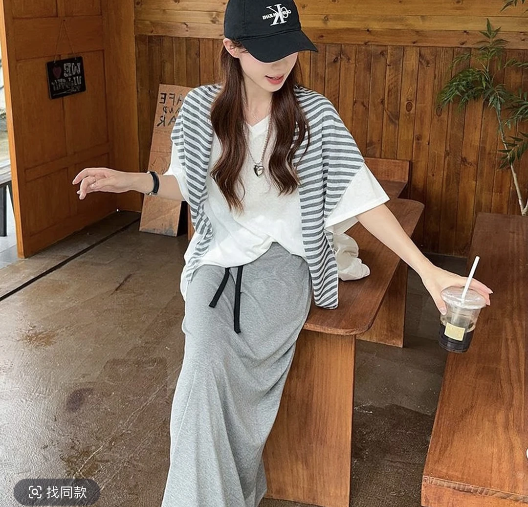 5027#短袖时尚套装休闲风宽松韩系风夏季简约衬衫好看黑白三件套