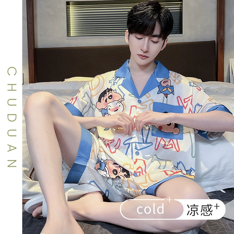 睡衣男士夏季短袖冰丝薄款青少年学生卡通夏天凉感大码家居服套装