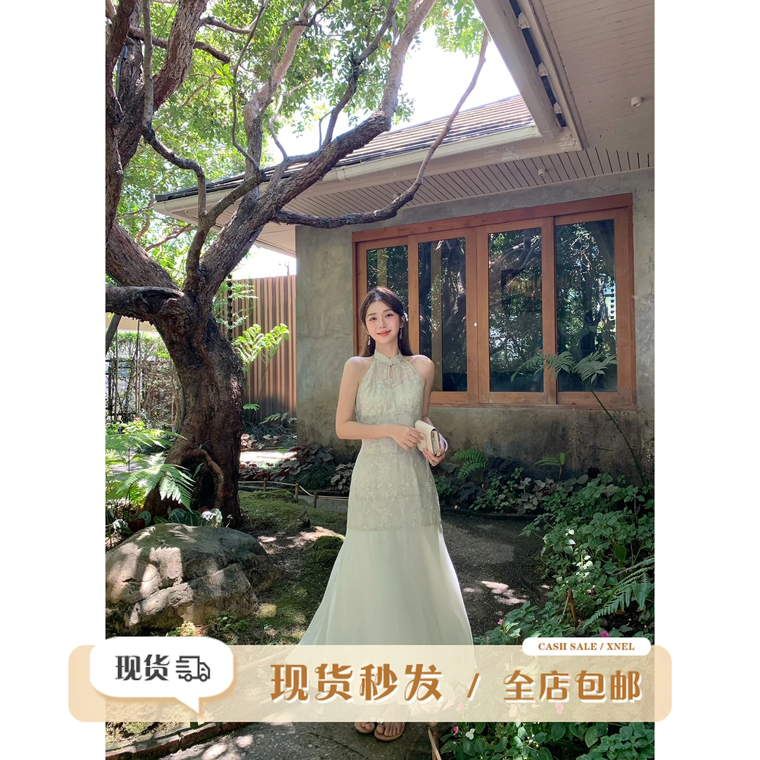 清仓陳文文【闲亭序】夏季新中式国风旗袍重工绣花气质连衣裙L1575