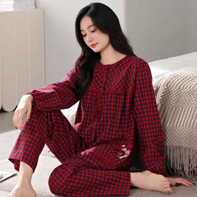 睡衣女款爆款2025新款春秋纯棉长袖长裤女士可外穿高档家居服套装