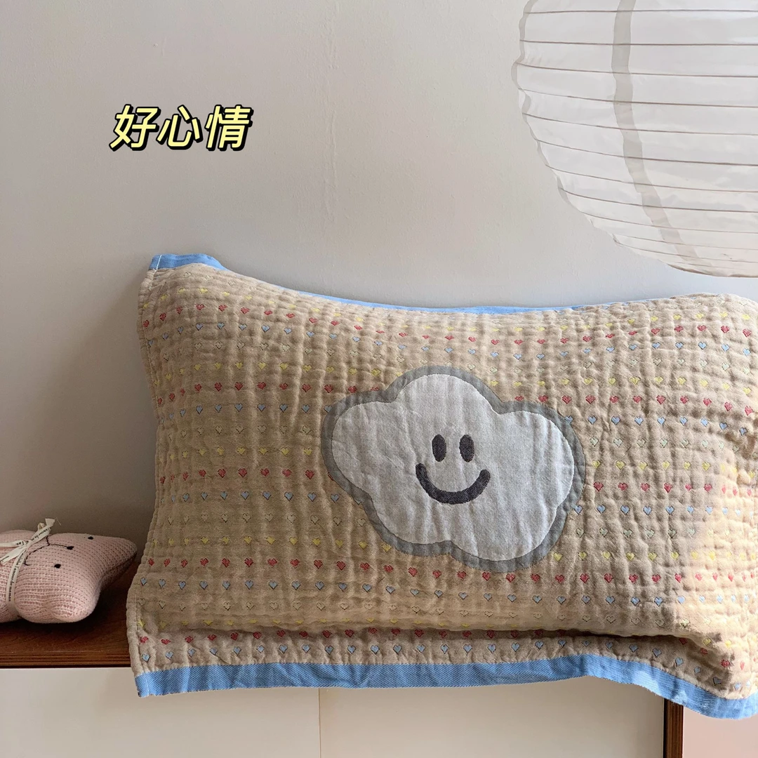 本世家纺 新款轻奢流速四层纱布枕巾可爱成人家用加厚