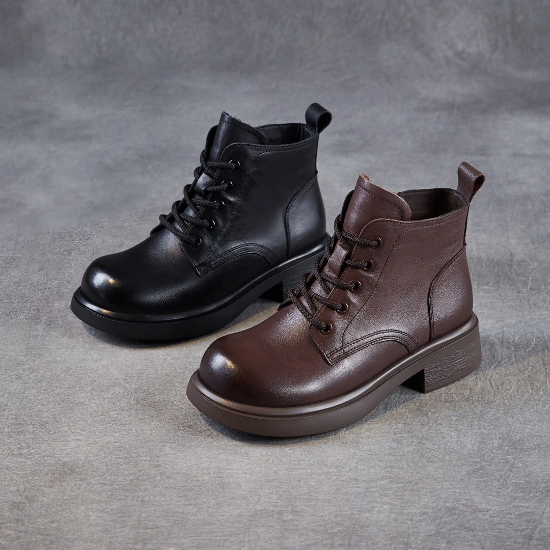 头层牛皮马丁靴女厚底粗跟2025新款秋季百搭短靴增高英伦风单靴子