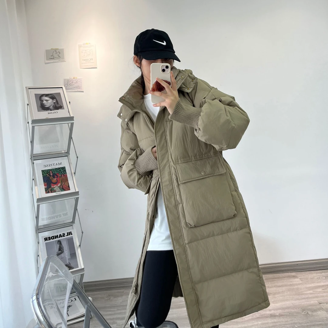 2025新款白鸭绒羽绒服长款过膝连帽加厚保暖外套