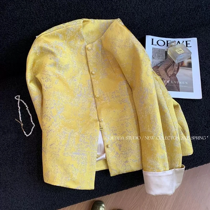 【原版】新中式重工春季复古金丝提花高级感落肩秋冬开衫外套ins