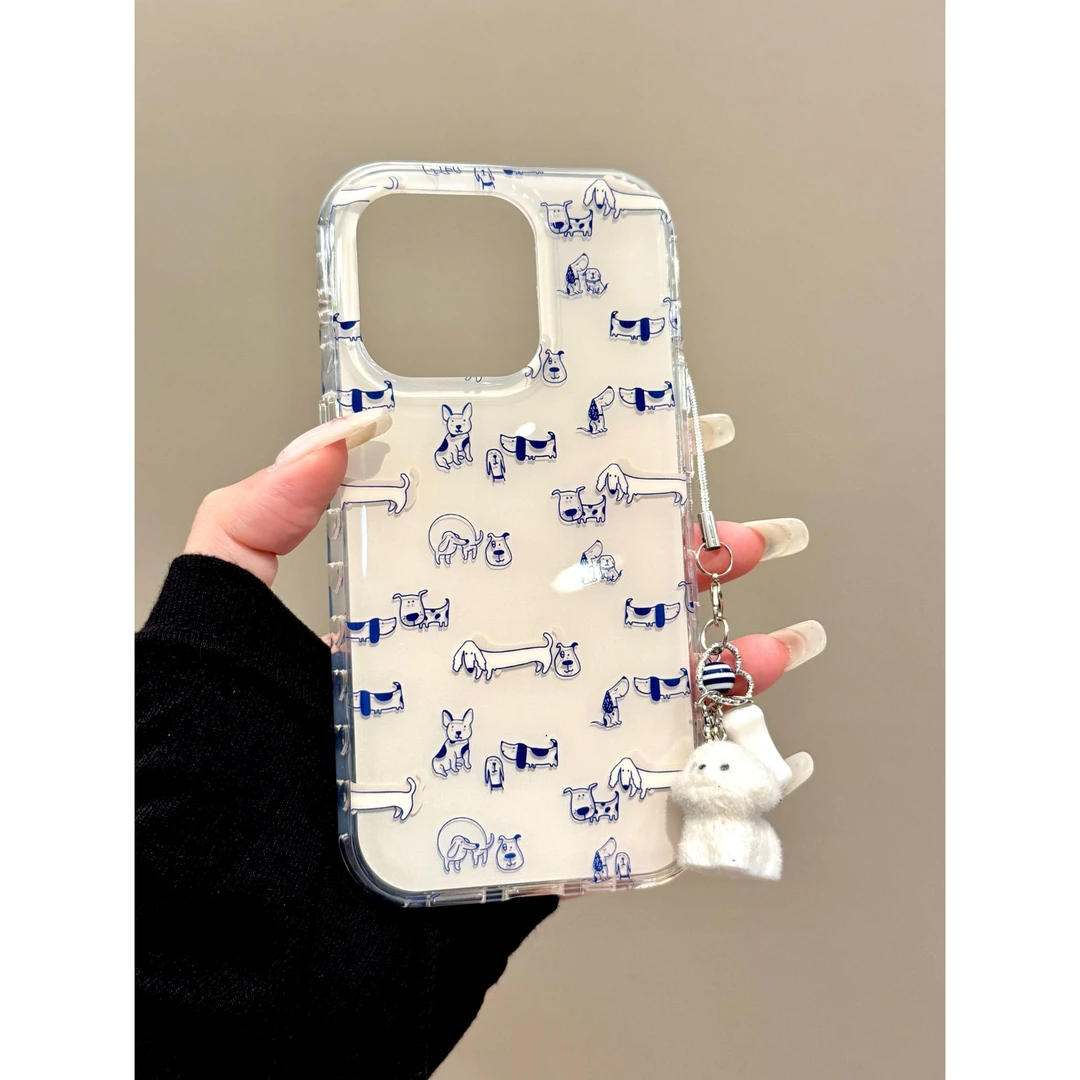 适用苹果iphone16promax线描小狗15pro挂件14韩风13ins个性手机壳