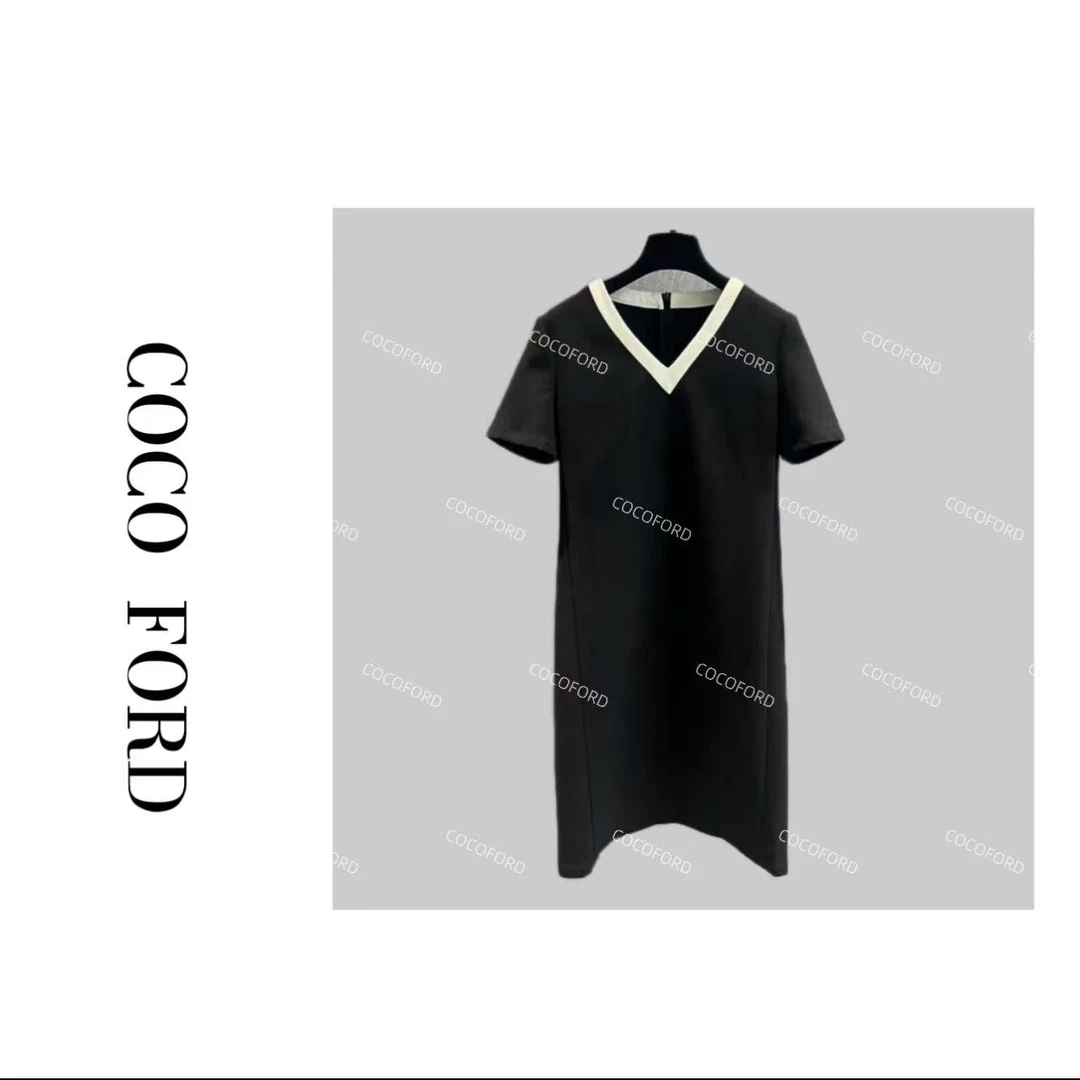 【COCO FORD】春夏季轻奢简约风休闲百搭v领连衣裙G25008