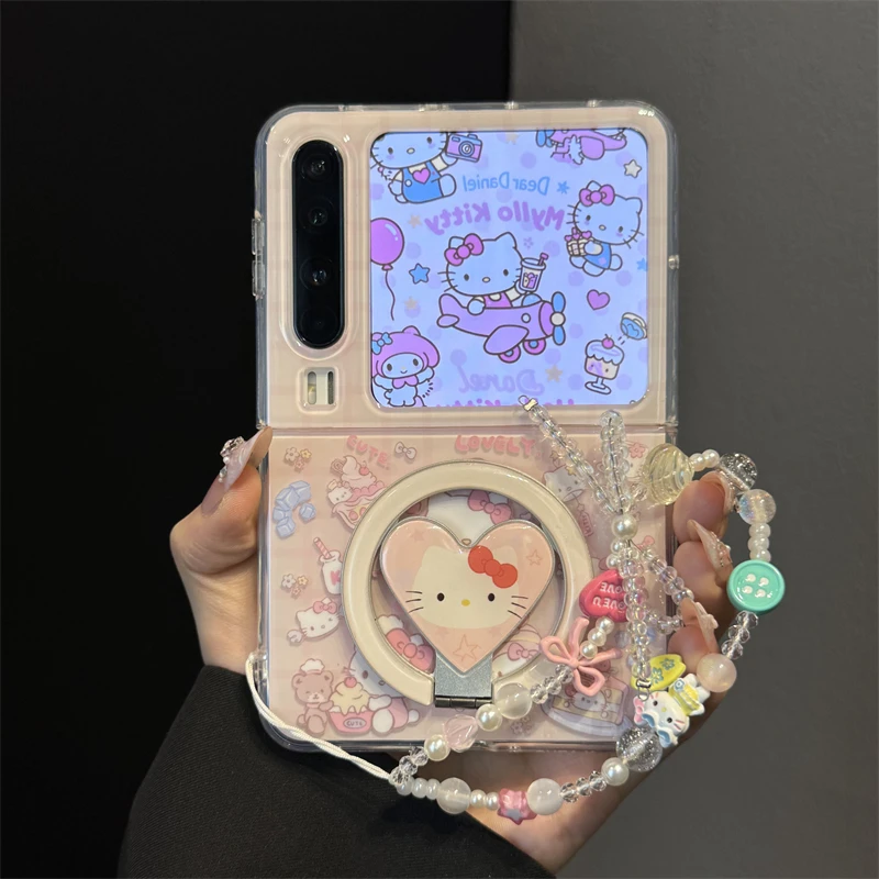 适用华为purax折叠屏手机壳粉色格纹PuraX典藏版厨师kt猫磁吸支架