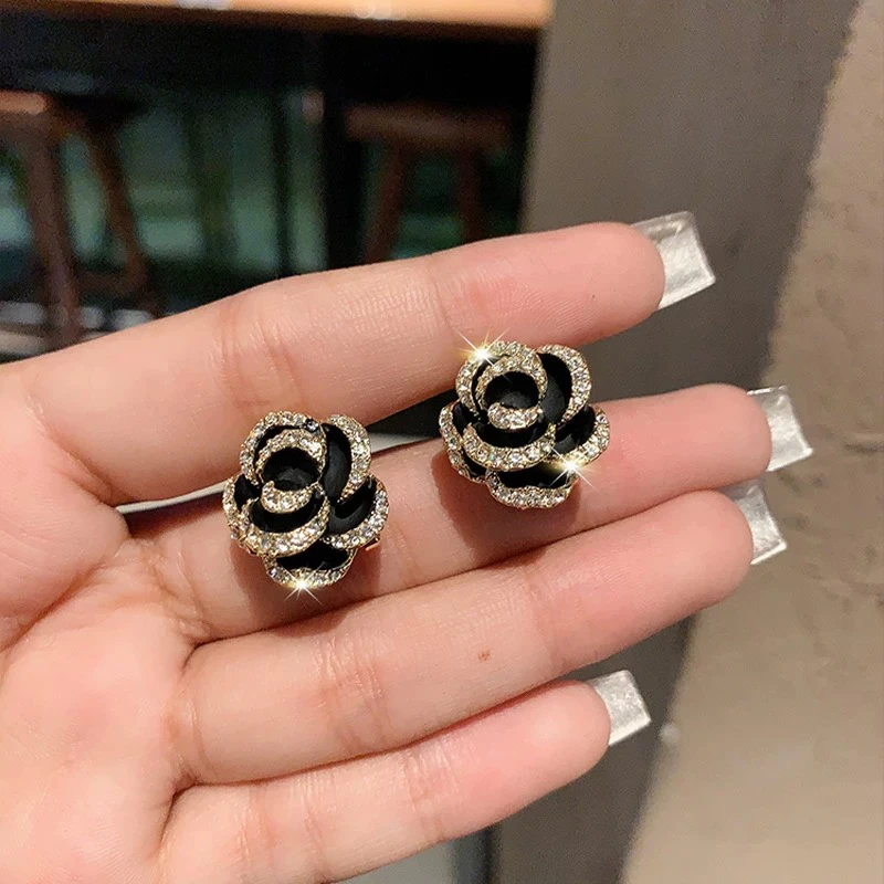 铜合金合成锆石耳饰 4422高级轻奢时尚山茶花耳环