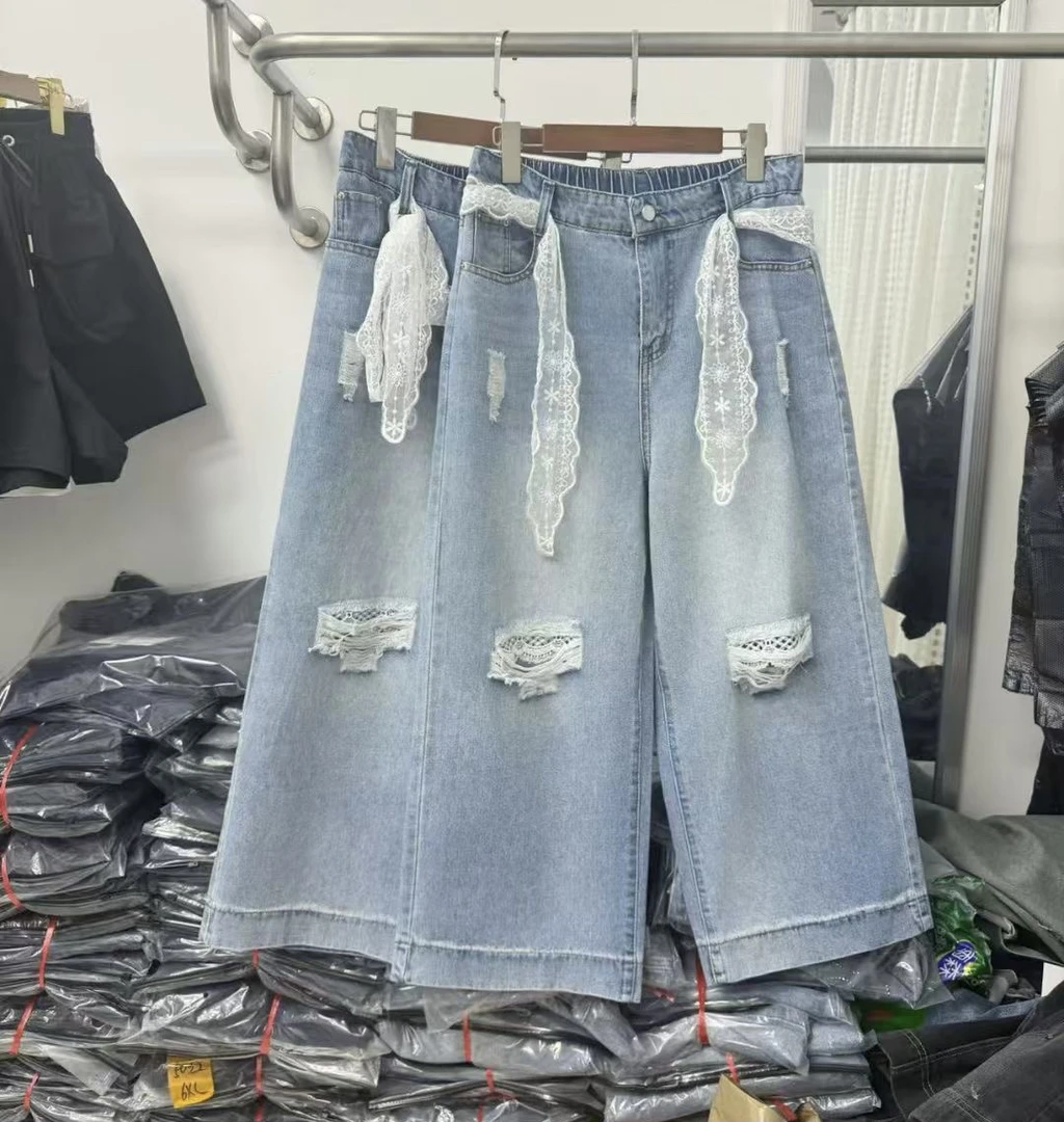 2025年夏季新款遮肉显瘦气质蕾丝边休闲高品质裤子