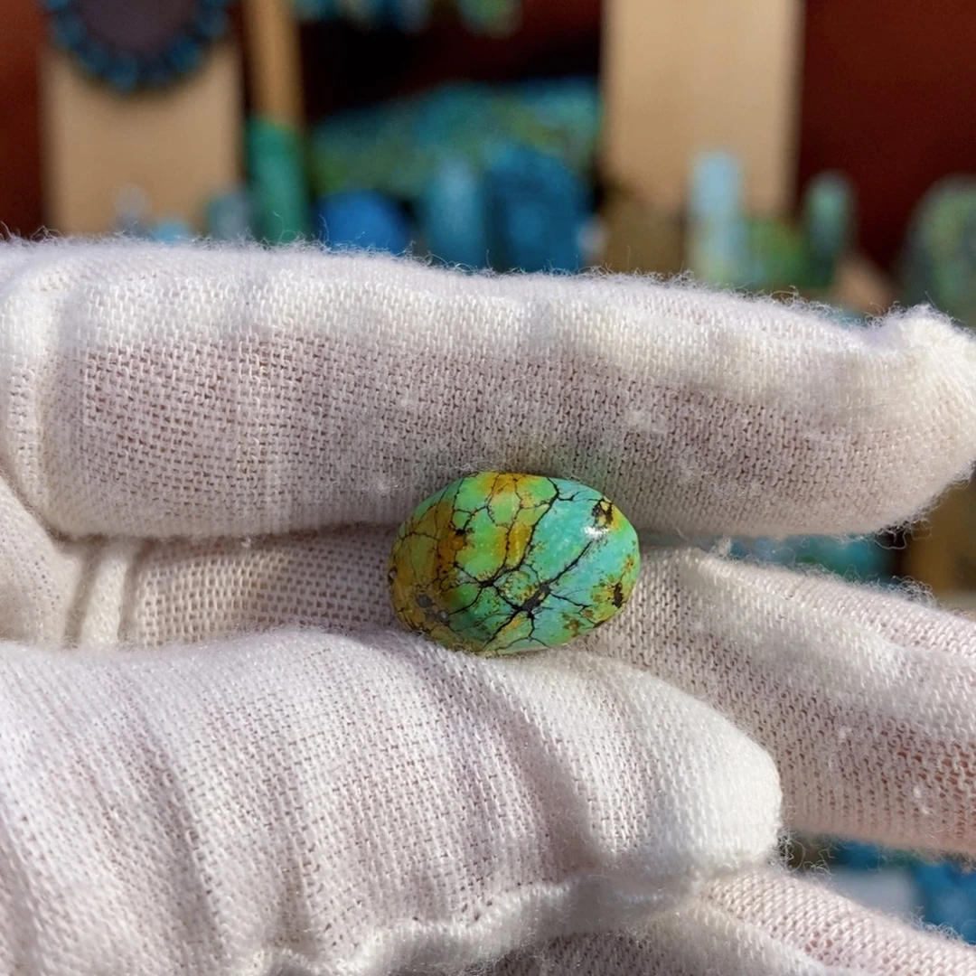 定制绿松石玉华三彩豆