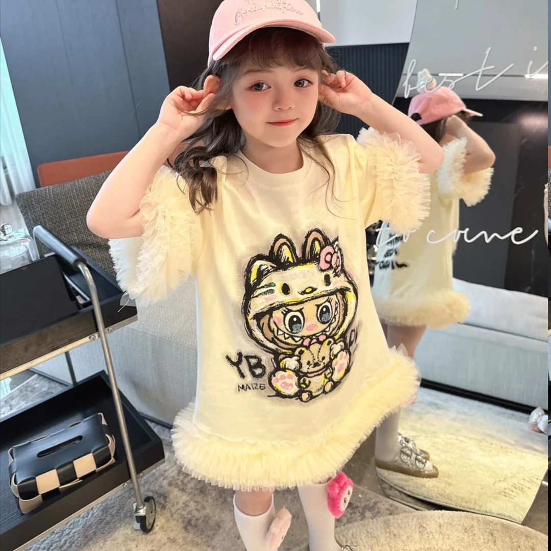 女童连衣裙夏季2025新款儿童卡通拉布布女宝夏装飞袖亮片公主裙