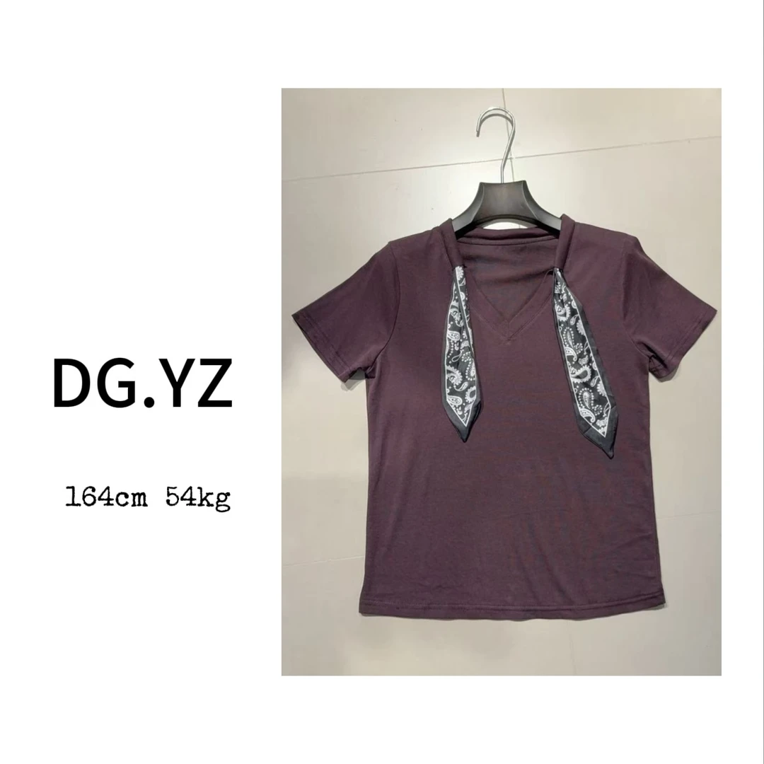 【樱子家】2773X新款韩系简约丝巾V领宽松显瘦百搭上衣