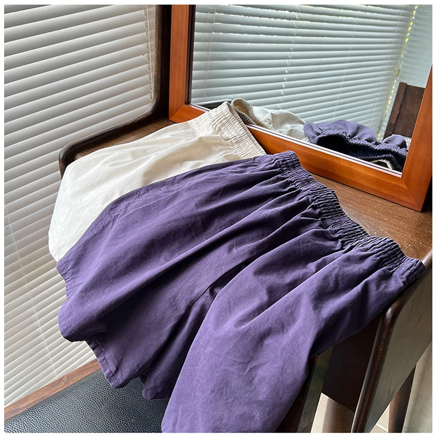 韩系小清新~水洗棉高腰显瘦阔腿工装短裤女夏季热裤