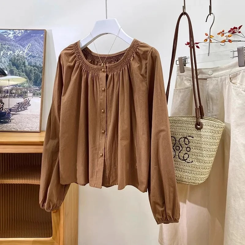 春秋大码胖mm法式褶皱长袖上衣女2025新款温柔洋气质显瘦遮肉小衫