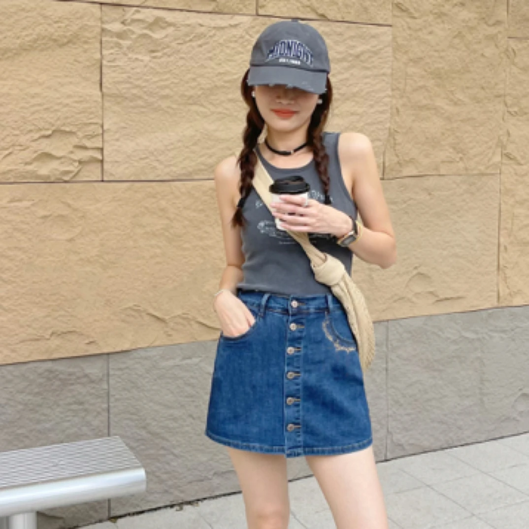 【6扣裙裤】遮肉显瘦修身气质高腰双色牛仔裙裤张三岁大码女装