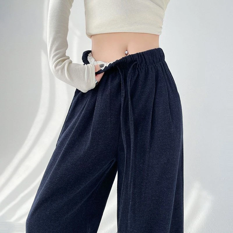 仿牛仔阔腿裤女高腰显瘦垂感直筒休闲裤设计感慵懒宽松拖地长裤