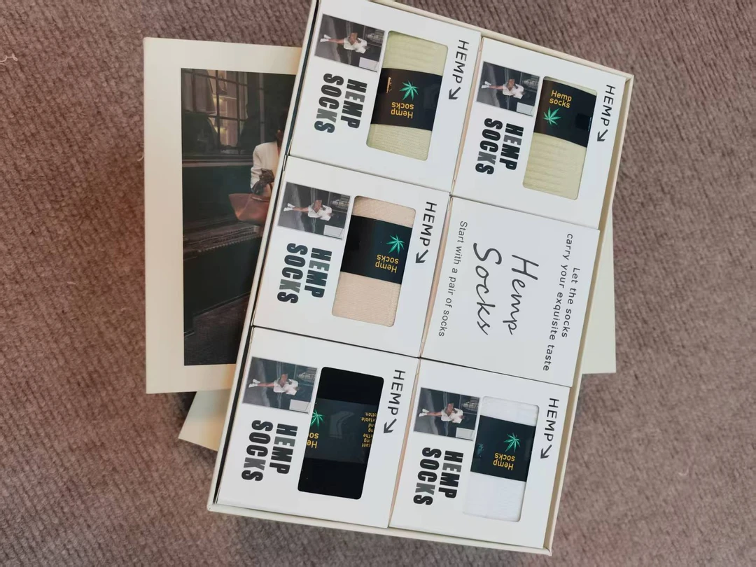 正品汉麻盒子装男女款天然汉麻袜5双装