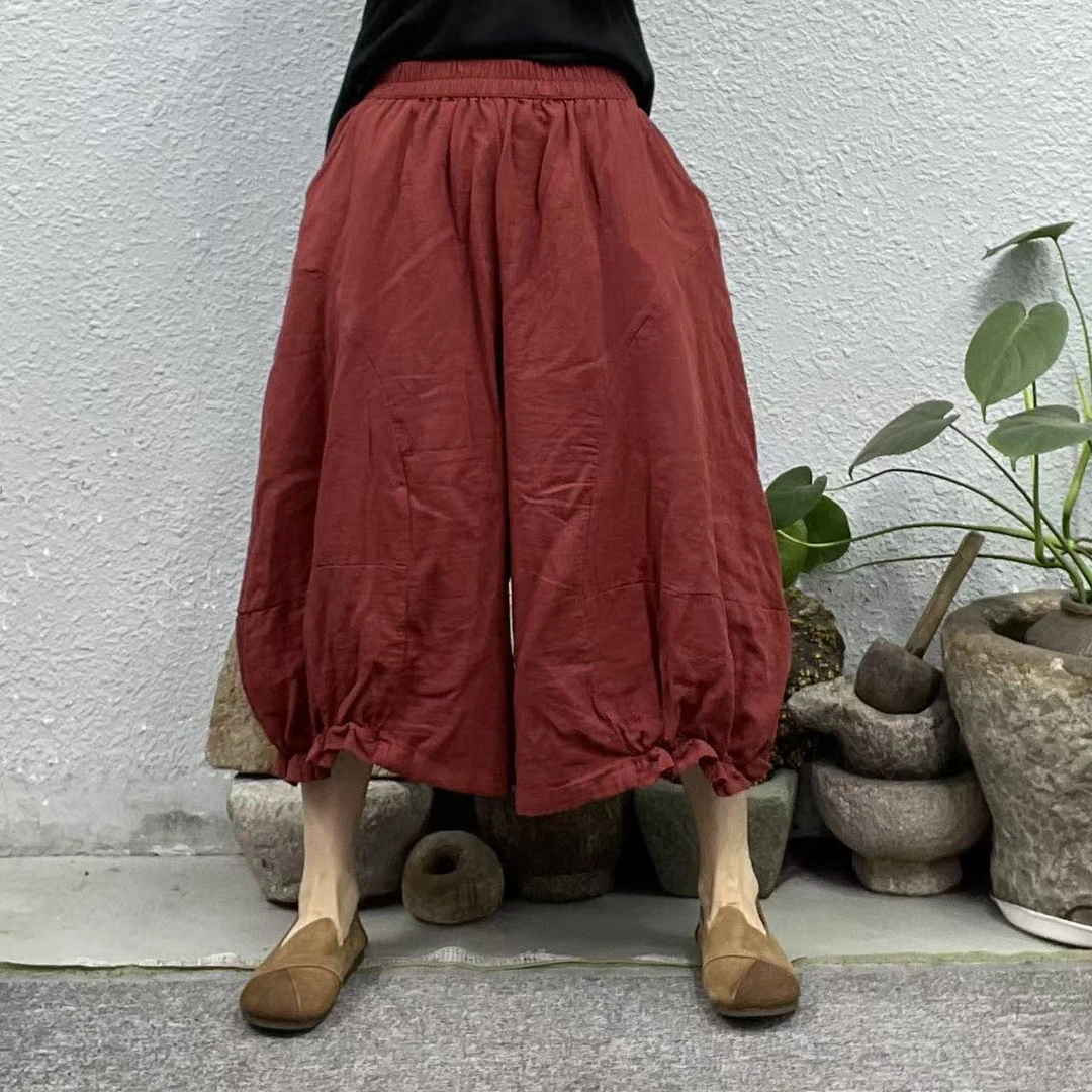 2431双层纱大版裙裤下摆半捏折休闲裤（长75臀围140脚口86