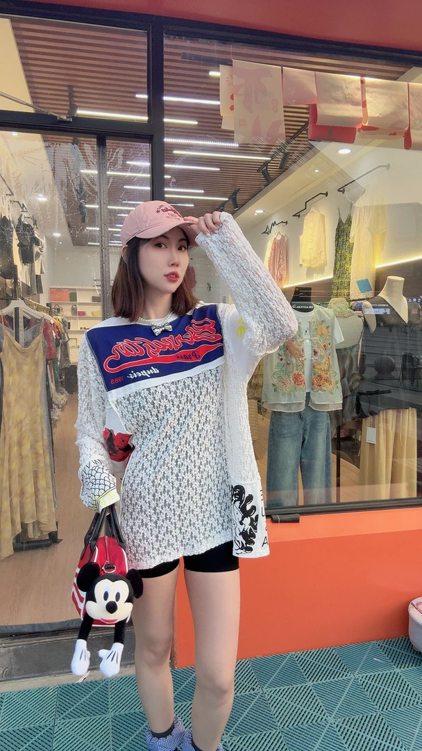 夏季百搭流苏毛针织衫印花字母宽松泡泡袖针织薄款