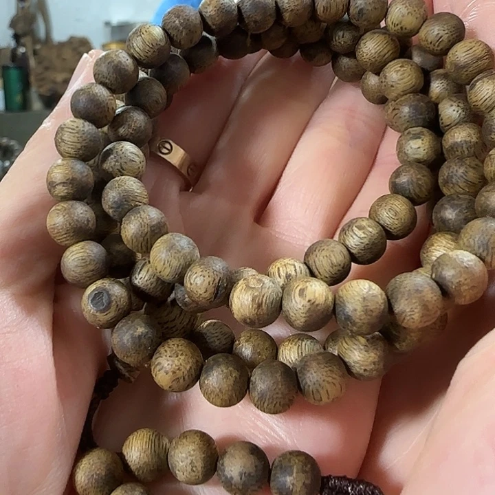 沉香手串绿奇楠沉香圆珠多圈108颗珠子07手串
