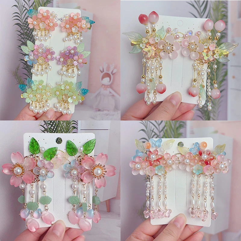 汉服头饰女儿童中国风步摇流苏发卡女童超仙公主古装花朵发夹头饰