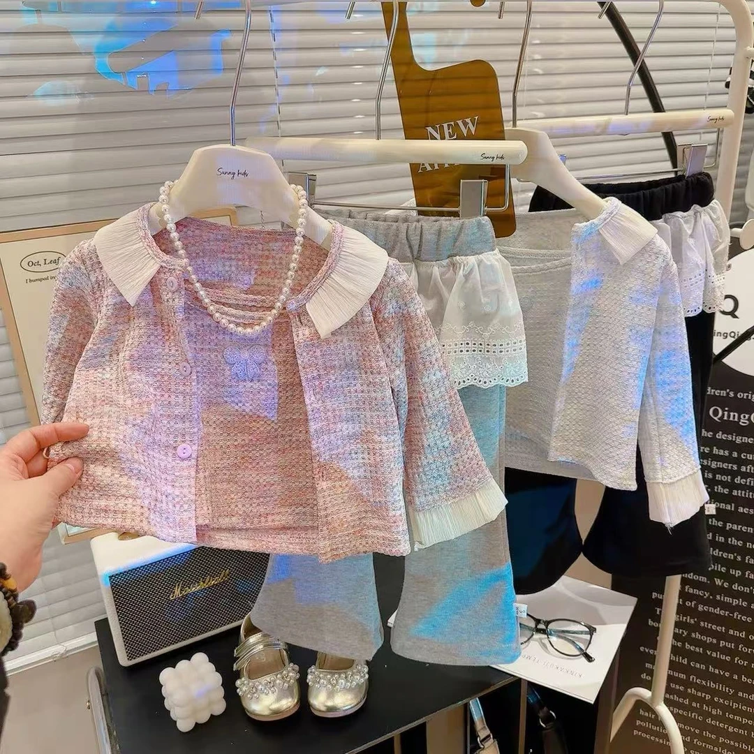 2025春装女童春款甜美花边开衫吊带两件套女宝宝可爱外套小清新