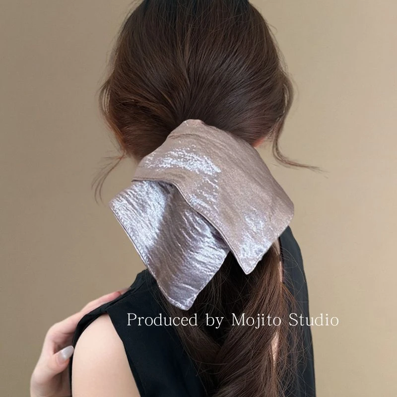 【原版定制!定制!】微醺银灰~韩系高级感银色亮面方巾发圈春夏