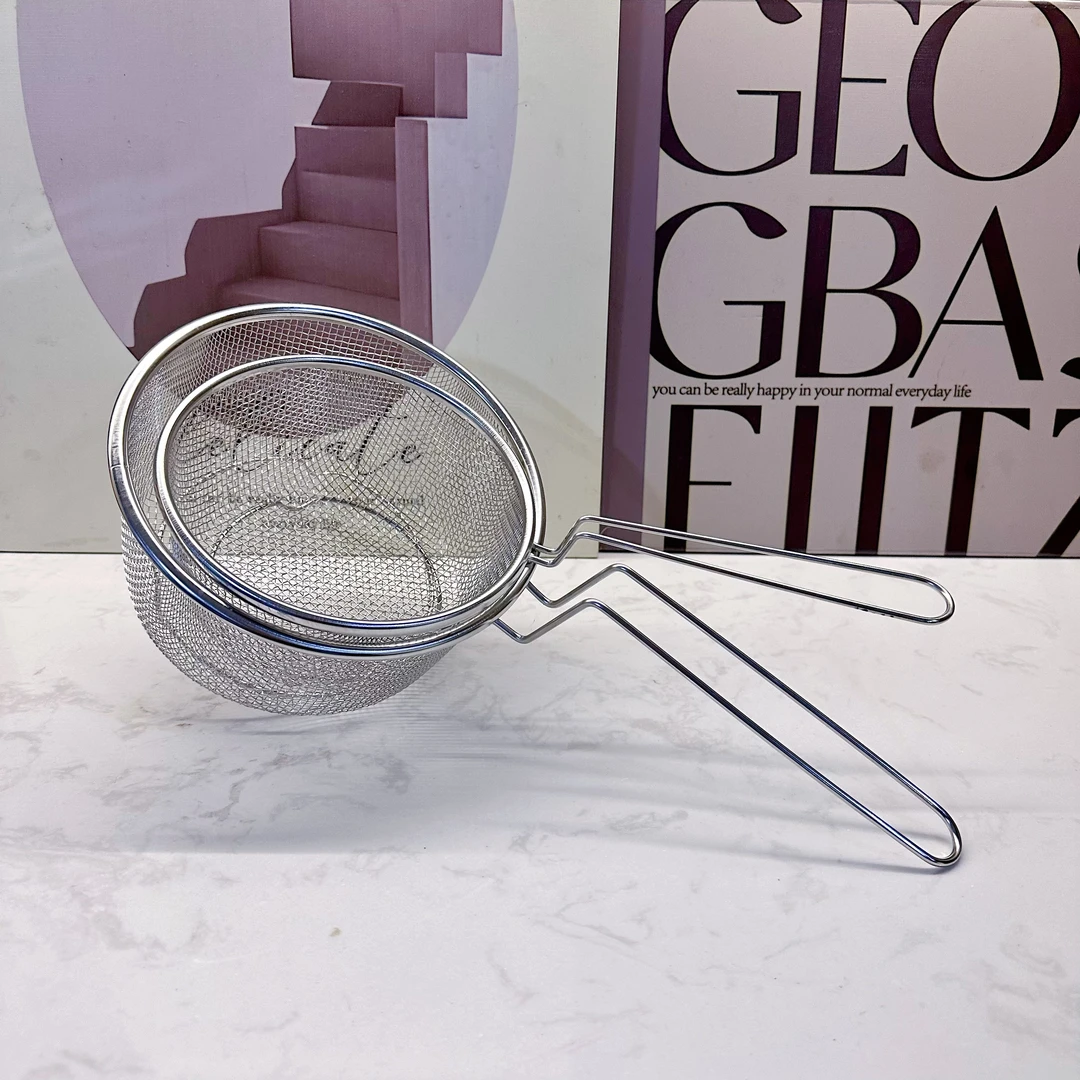 油炸篮不锈钢篱网筛带手柄D字型漏勺网篮大容量捞面油炸漏网煮面
