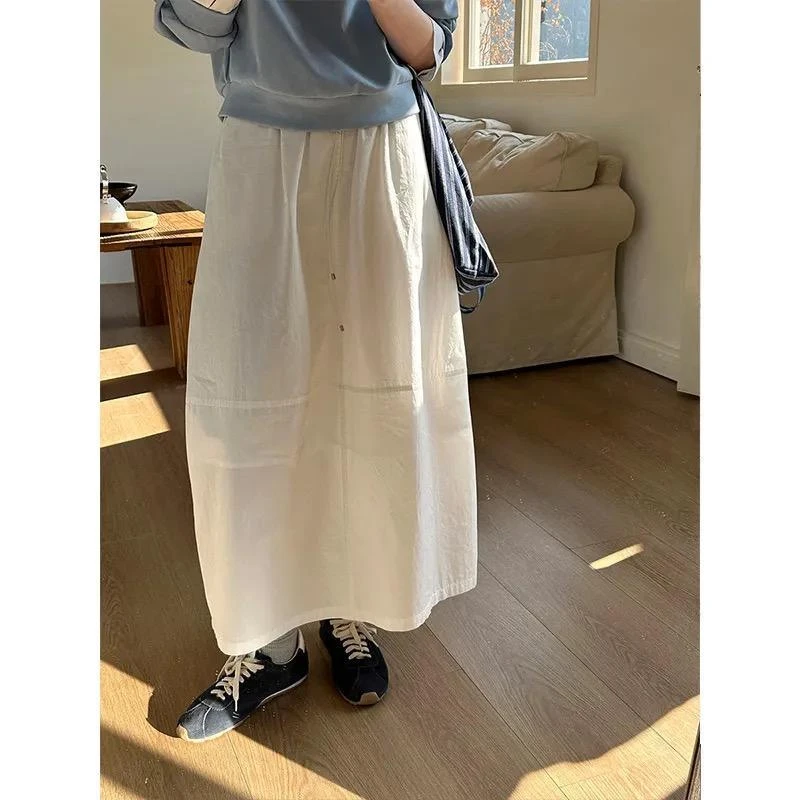 糖果～松紧腰半身裙女春季新款高级感简约百搭花苞裙长裙7061