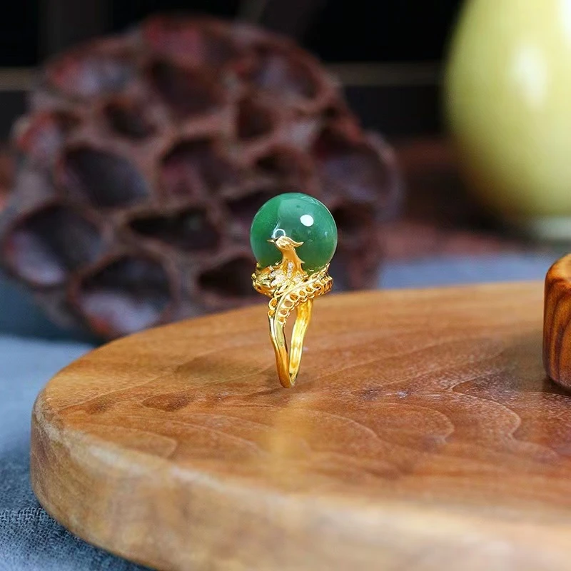 【凤凰衔珠】和田玉戒指【8585D】