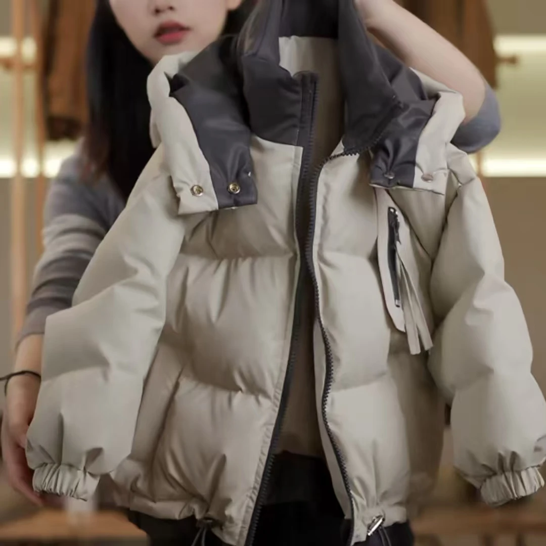 Q现货-冬儿童韩版拼接设计感保暖连帽90白鸭绒羽绒服HCXZ3949