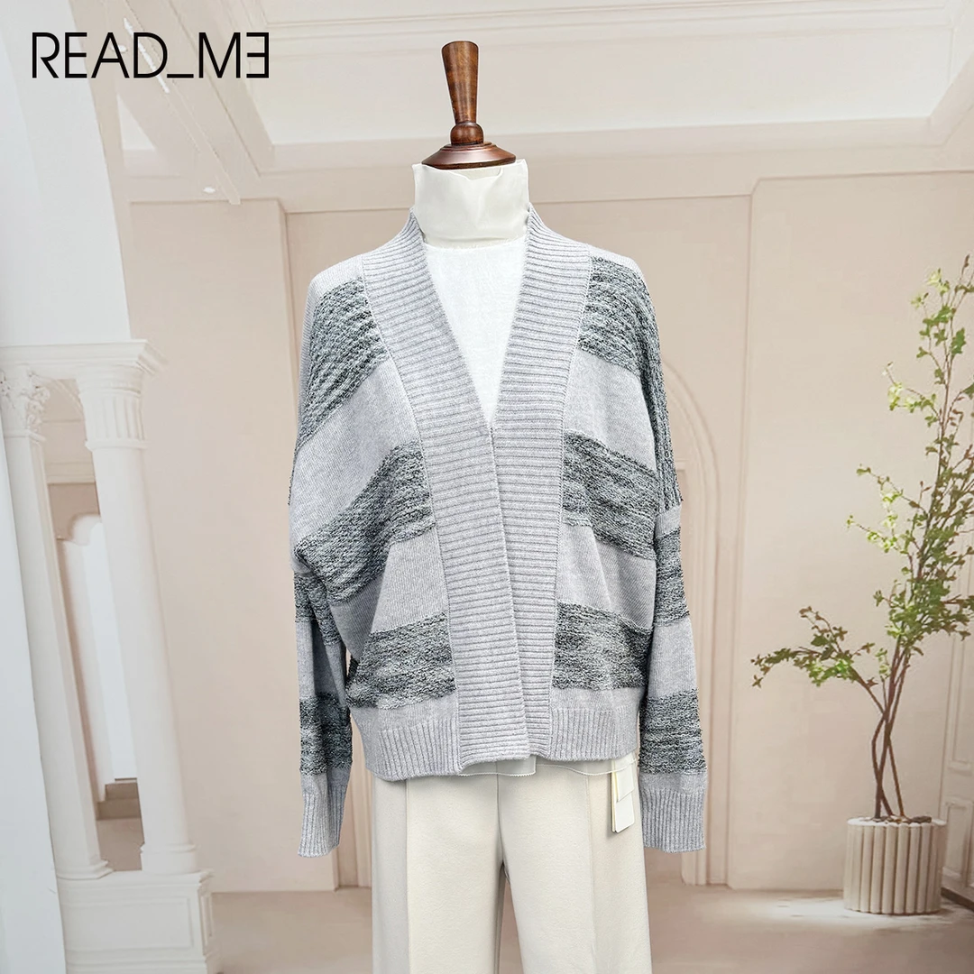 READMEG80207146拼接东南亚风V领宽松型毛针织衫气质上衣衫时尚
